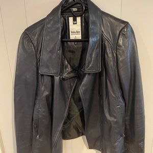 Navy Leather Biker Jacket